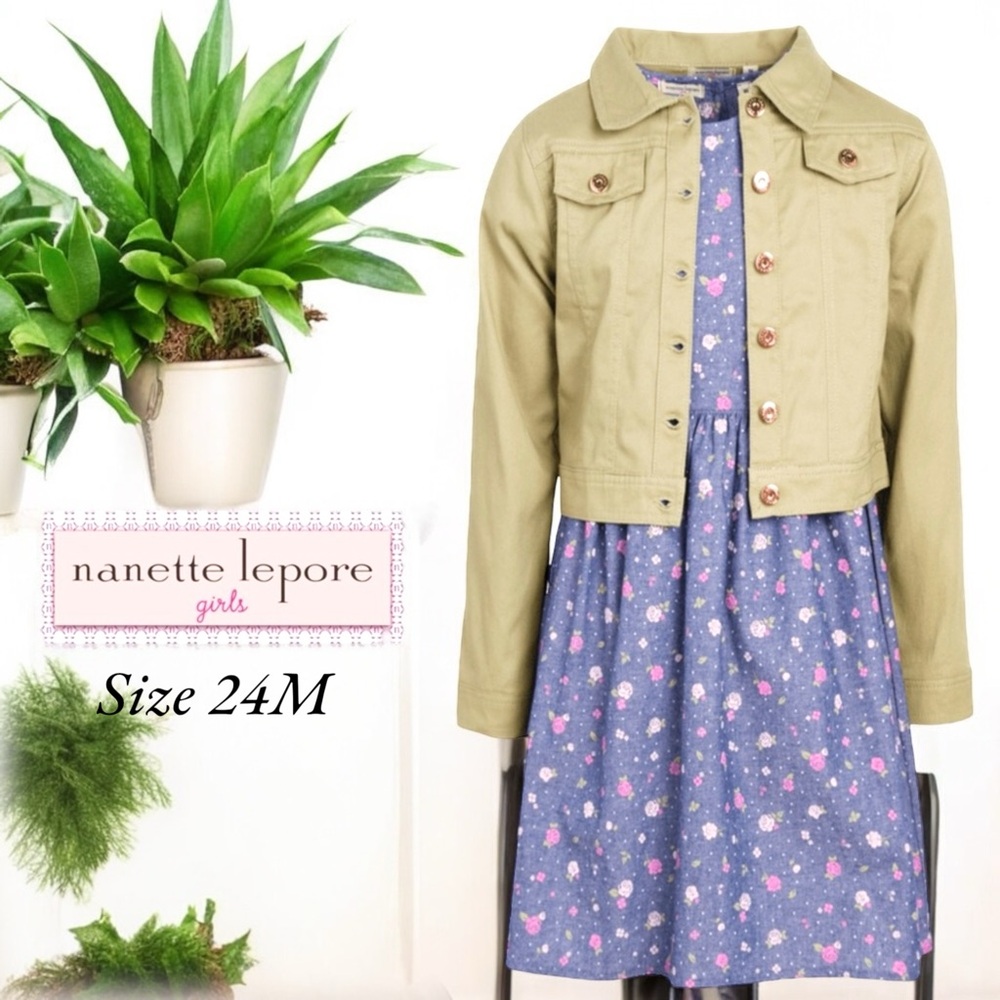 Nanette Lepore Girls' Dress Set - 2 Piece Sundress and Denim Jean Jacket